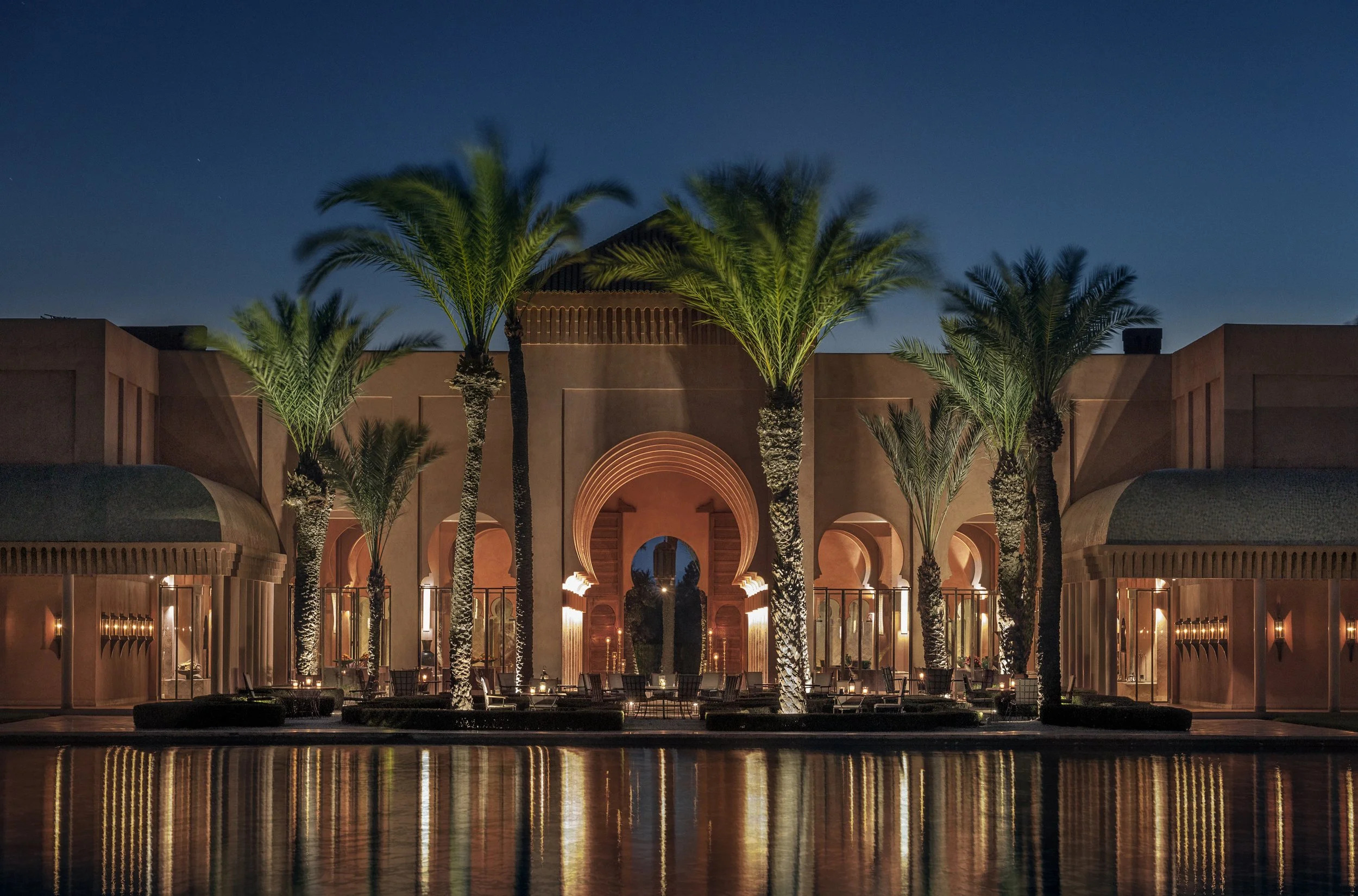 Riad courtyard at twilight
